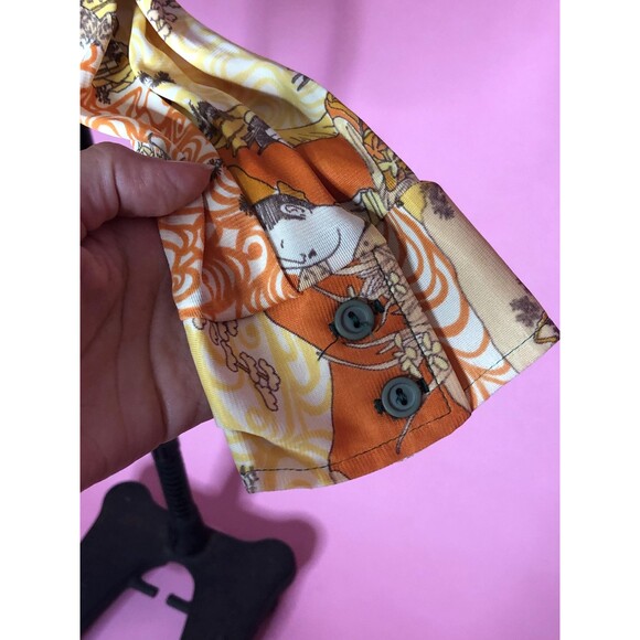 1970s CALIFORNIA SHIRT WORKS. Japanese Geisha Disco Printed Button. M. As Is - Picture 6 of 10
